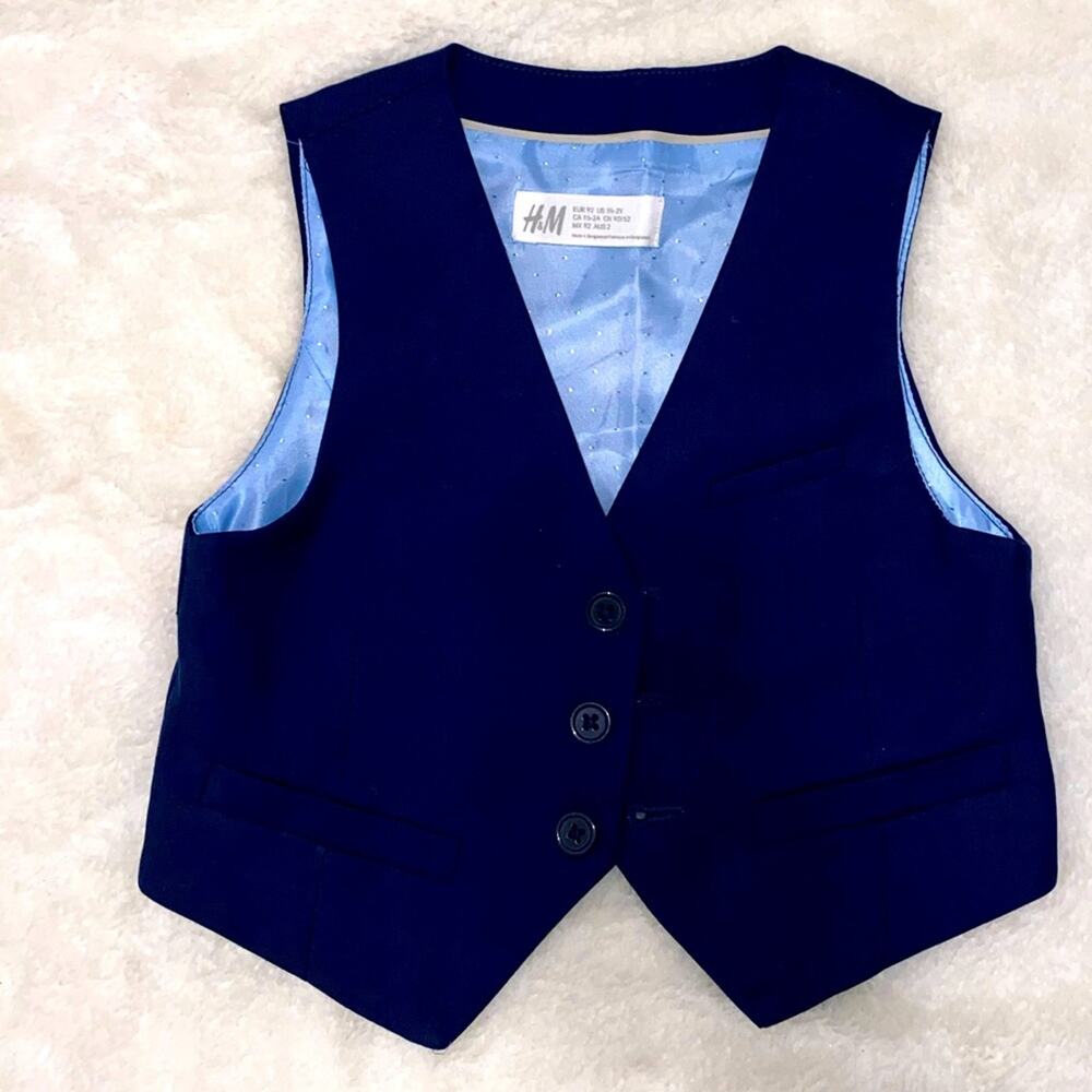 H&M Toddler Boys Formal Vest V-Neck Button Front Welt Pocket Navy Size 2T/3T